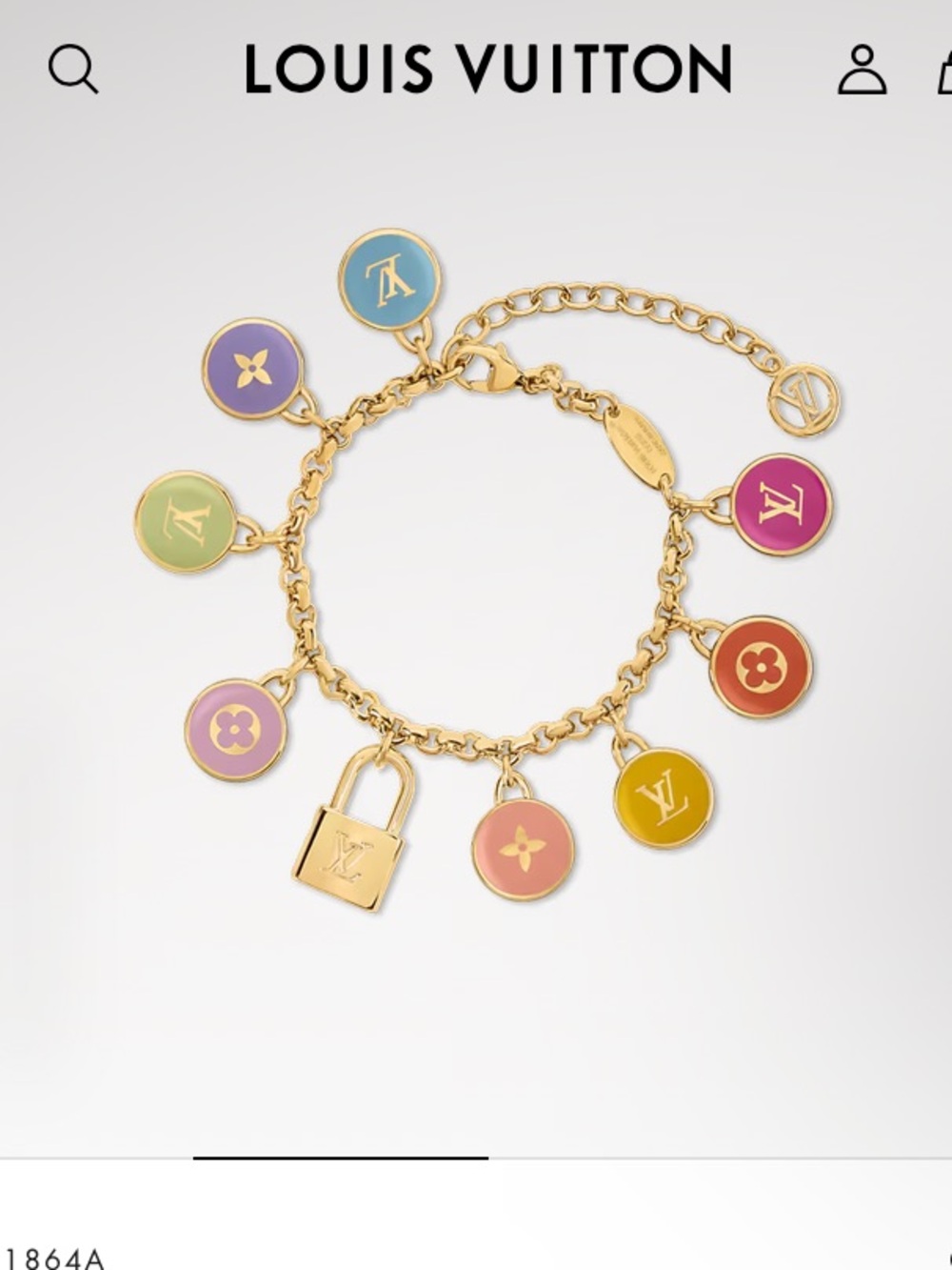 Louis Vuitton Gold Chain Charm Bracelet with Multicolor Enamel Discs